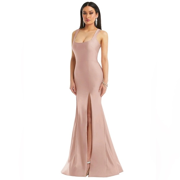 CYNTHIA & SAHAR FREYA CS113 DESSY DRESS MEDIUM NEW NWT TOASTED SUGAR SQUARE NECK - Picture 1 of 6